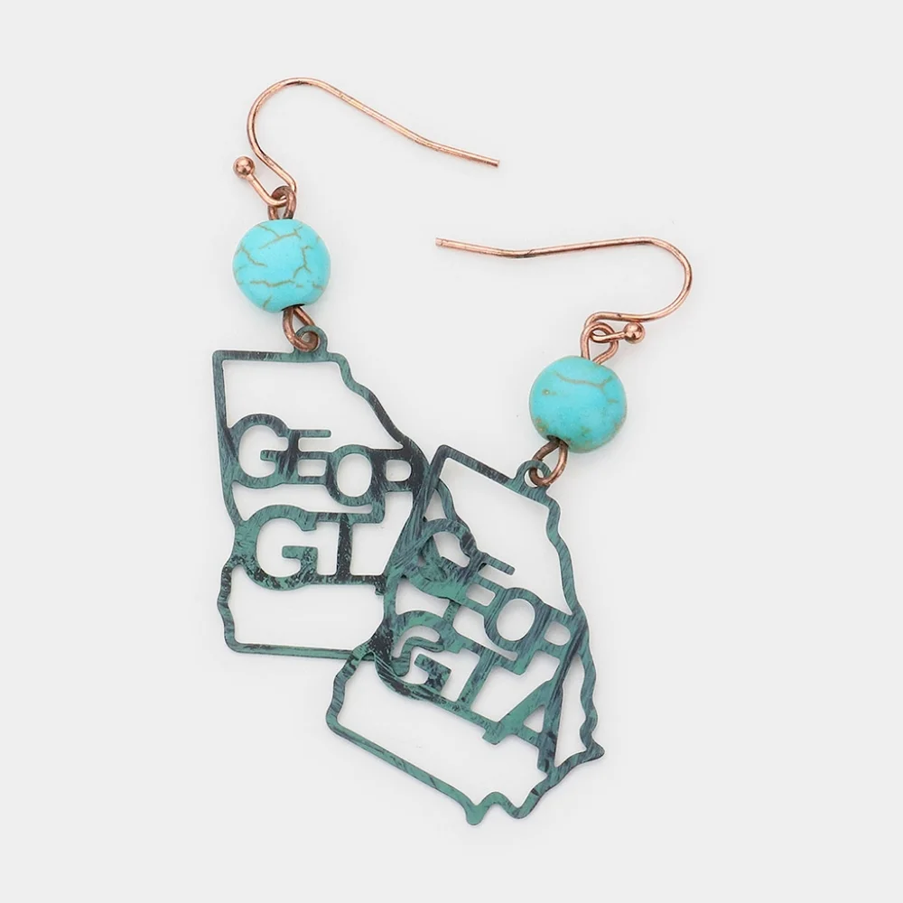 GEORGIA State Map Shaped Turquoise Earrings Statement Fashion Jewelry Accessory